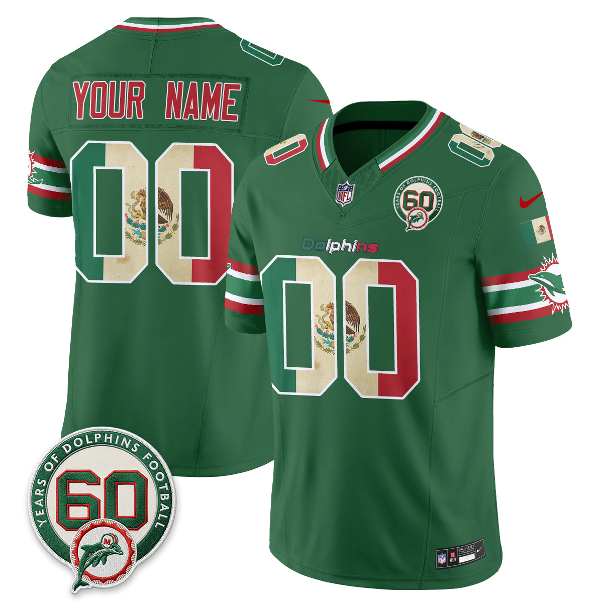 Miami Dolphins Mexico Edition Vapor Custom Jersey - Stitched