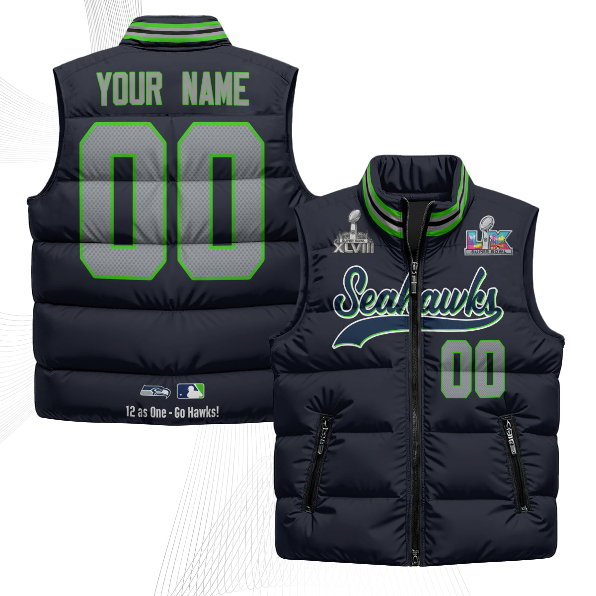 Seattle Seahawks S.Bowl Champs Custom Puffer Vest - Printed