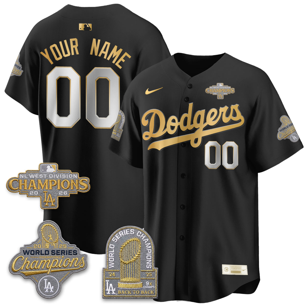 LAD 2026 NL West Champs Gold Vapor Custom Jersey- Stitched