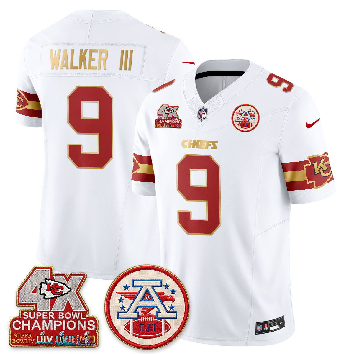 Kansas City Chiefs 4X Champs Gold Edition Vapor Jersey - Stitched