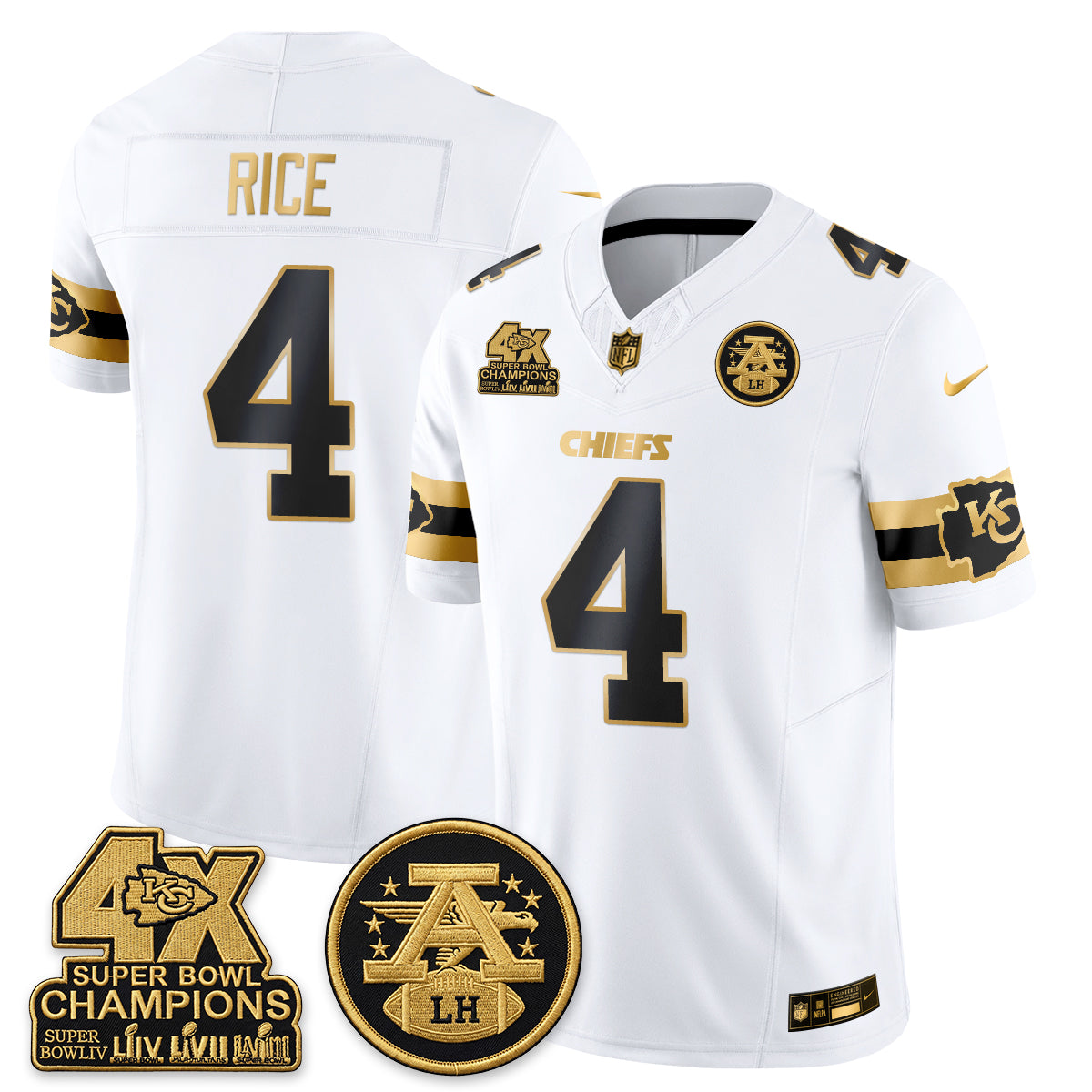 Kansas City Chiefs 4X Champs Gold Edition Vapor Jersey - Stitched