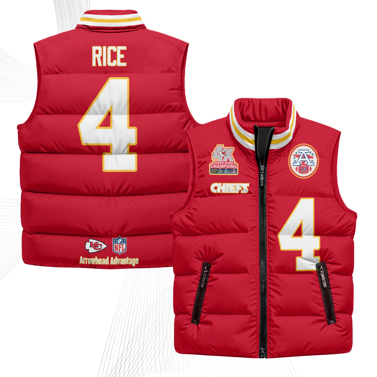 Kansas City Chiefs 4X Champs Gold Edition Puffer Vest - Printed