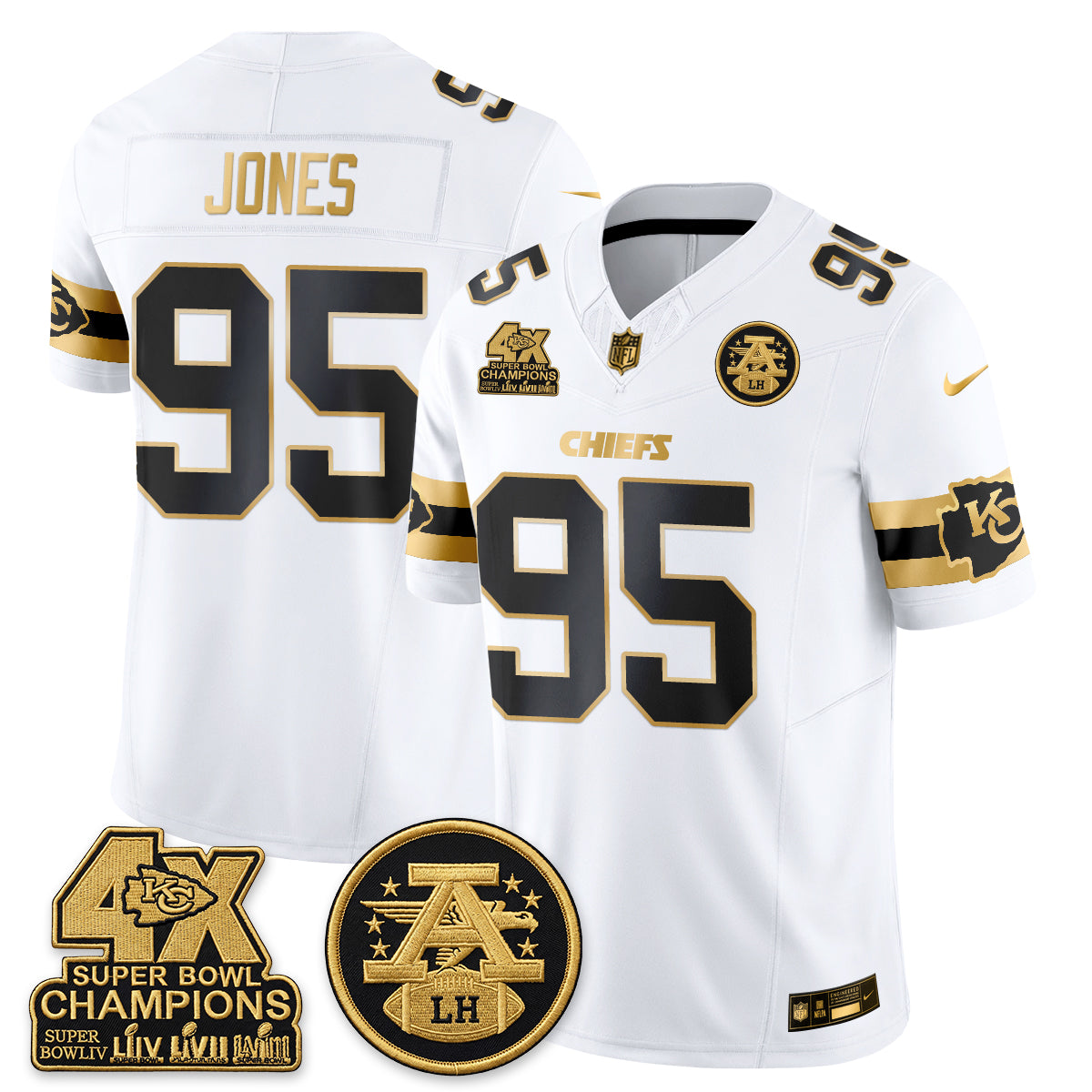 Kansas City Chiefs 4X Champs Gold Edition Vapor Jersey - Stitched