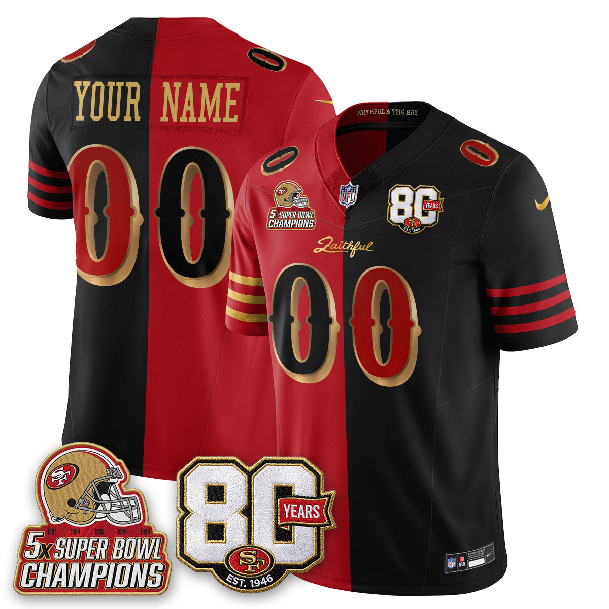San Francisco 49ers 80 Years & 5X Champs Rivalries Vapor Custom Jersey - Stitched