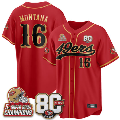 San Francisco 49ers 80 Years & 5X Champs Vapor Baseball Jersey - Stitched