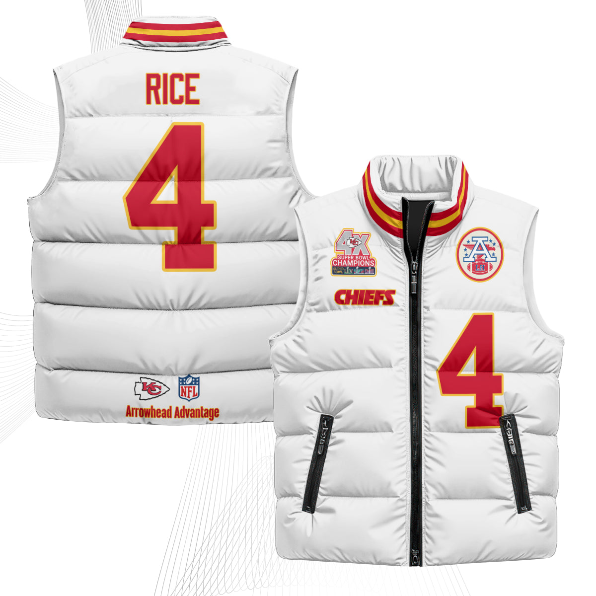 Kansas City Chiefs 4X Champs Gold Edition Puffer Vest - Printed