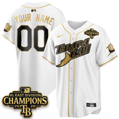 Tampa Bay Rays 2026 AL East Champs Gold Edition Vapor Custom Jersey - Stitched