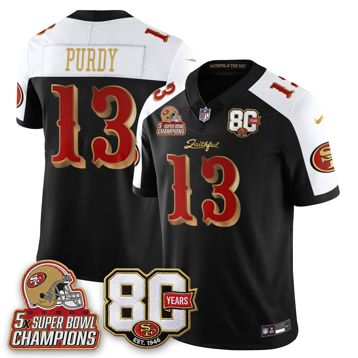 San Francisco 49ers 80 Years & 5X Champs Rivalries Vapor Jersey - Stitched