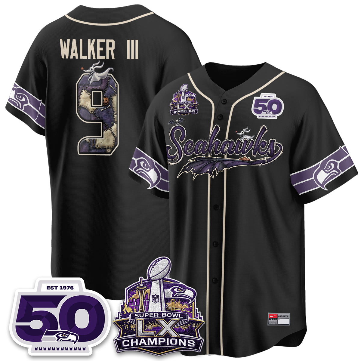 Seattle Seahawks 2026 Nightmare Edition Vapor Baseball Jersey - Stitched