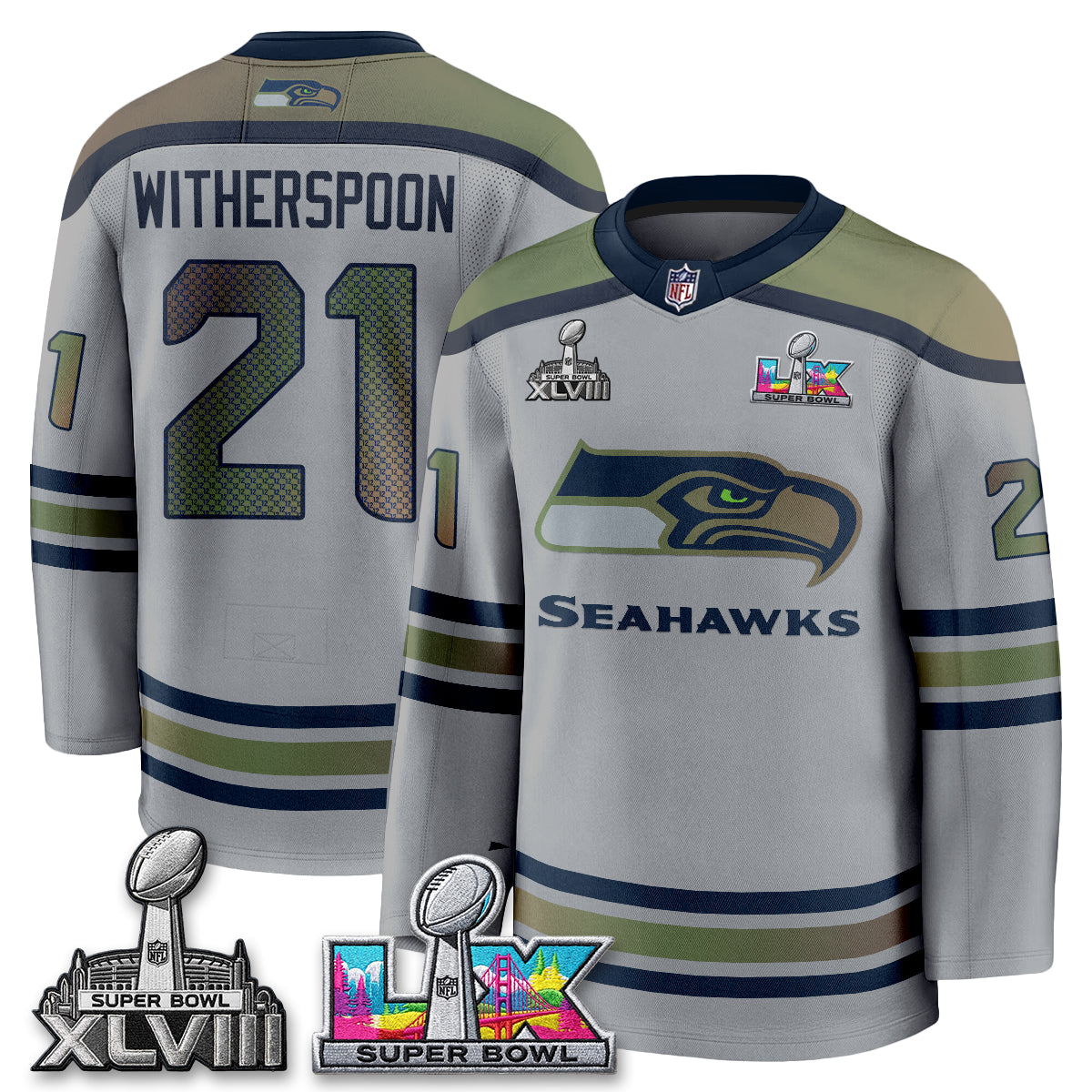 SEA 2X S.Bowl Champions Patch Hockey Jersey - Stitched