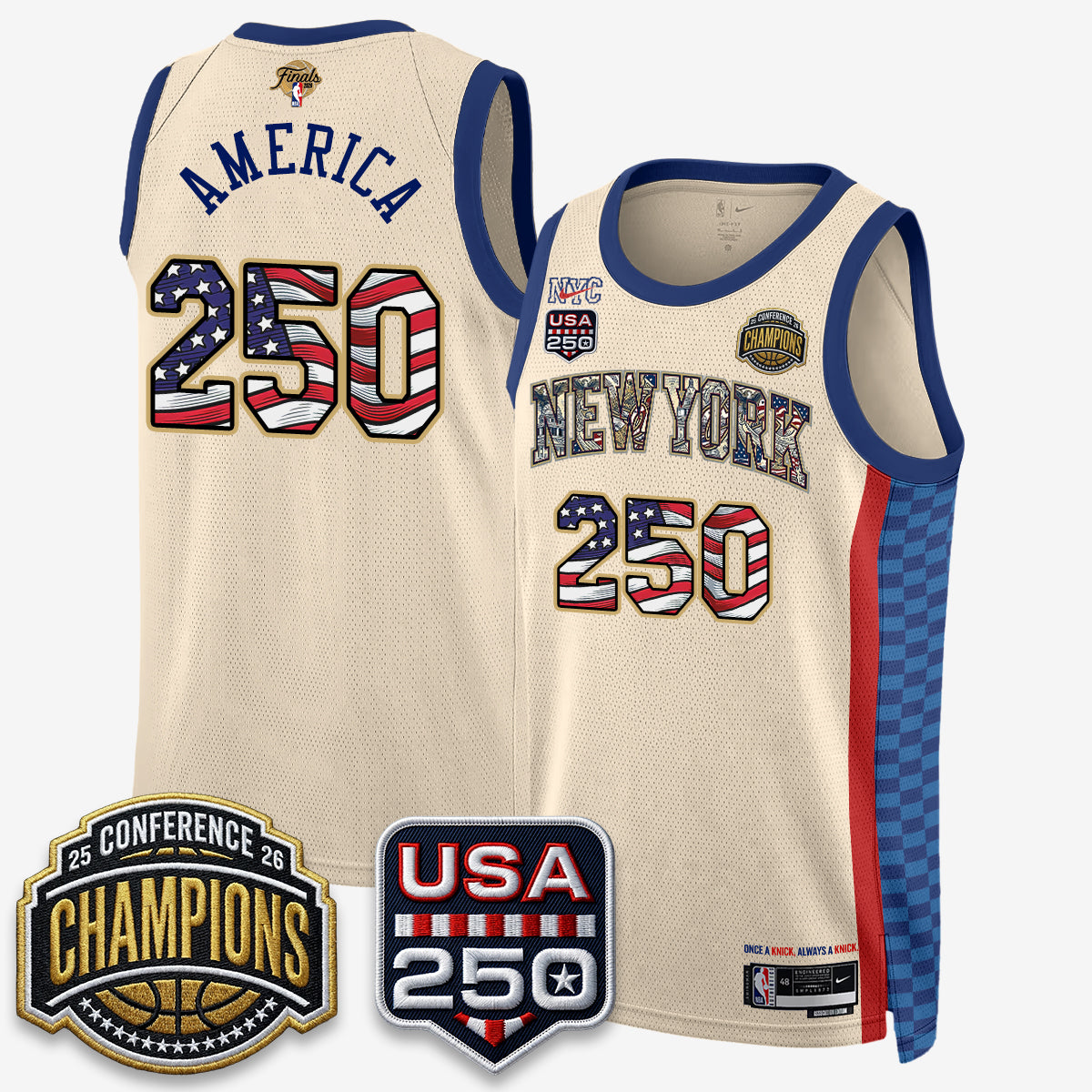 New York Knicks 2026 NBA Eastern Conference Champions x Fourth of July Vapor Jersey - Stitched