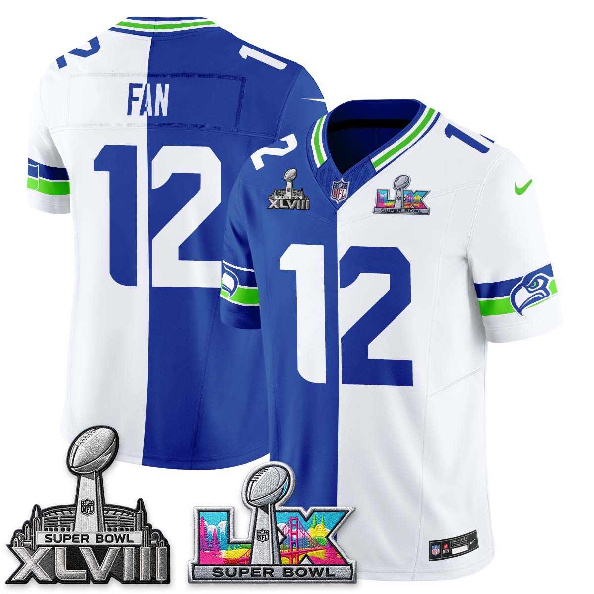 Seattle Seahawks Throwback 2 SB Patches Vapor Jersey - Stitched