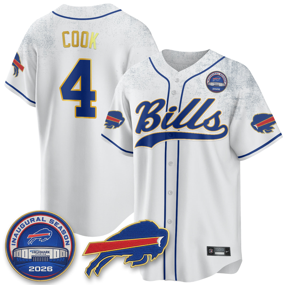 Buffalo Bills 2026 Gold Trim Baseball Edition Vapor Jersey - Stitched