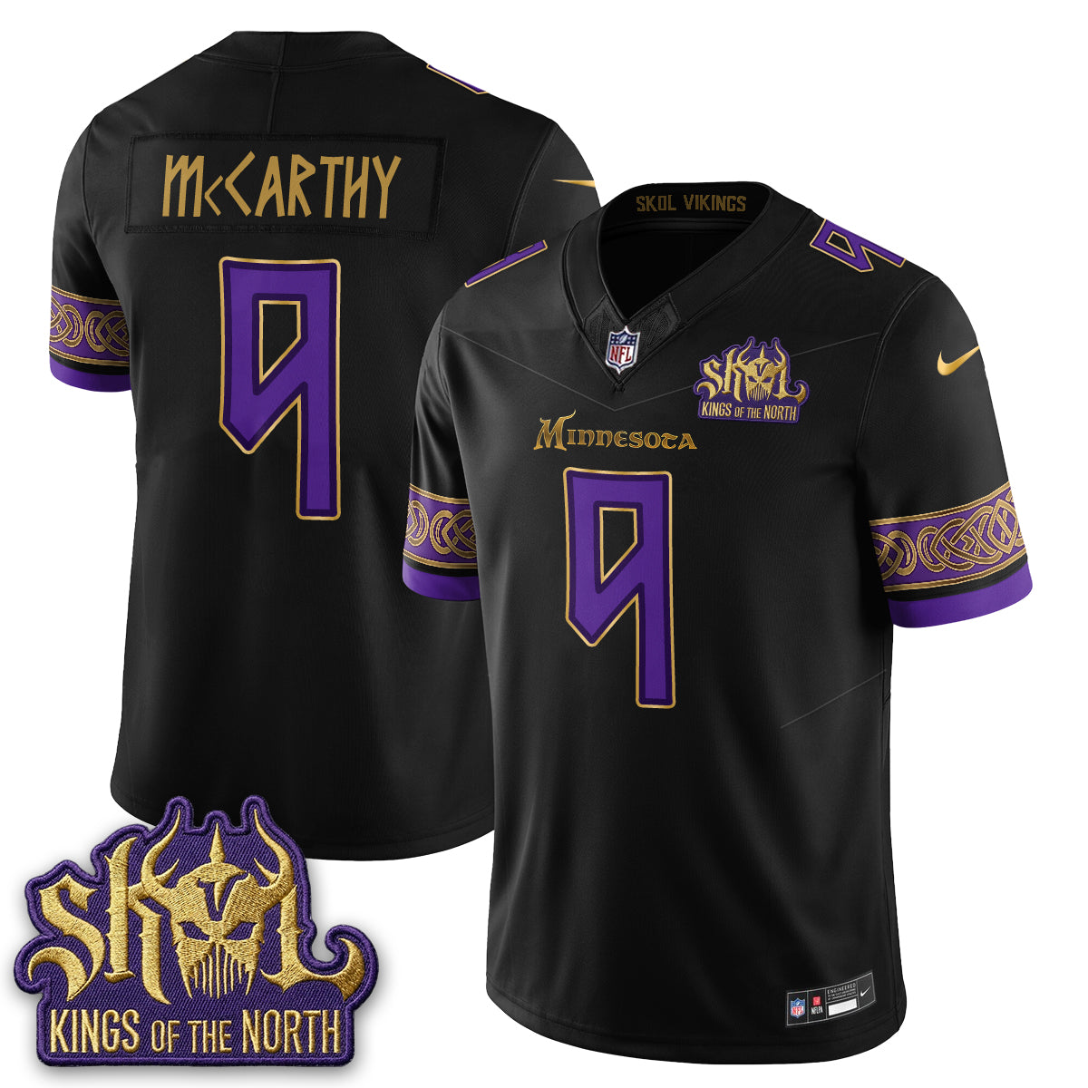 MIN Fangear Edition Warrior Skol Patch Vikings Font Vapor Jersey - Stitched