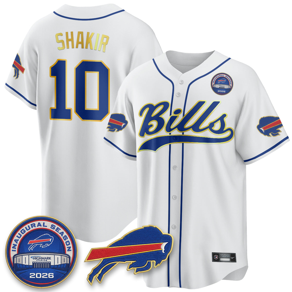 Buffalo Bills 2026 Gold Trim Baseball Edition Vapor Jersey - Stitched