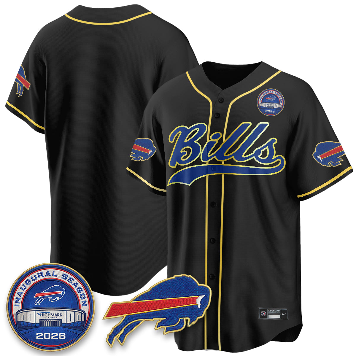 Buffalo Bills 2026 Gold Trim Baseball Edition Vapor Jersey - Stitched