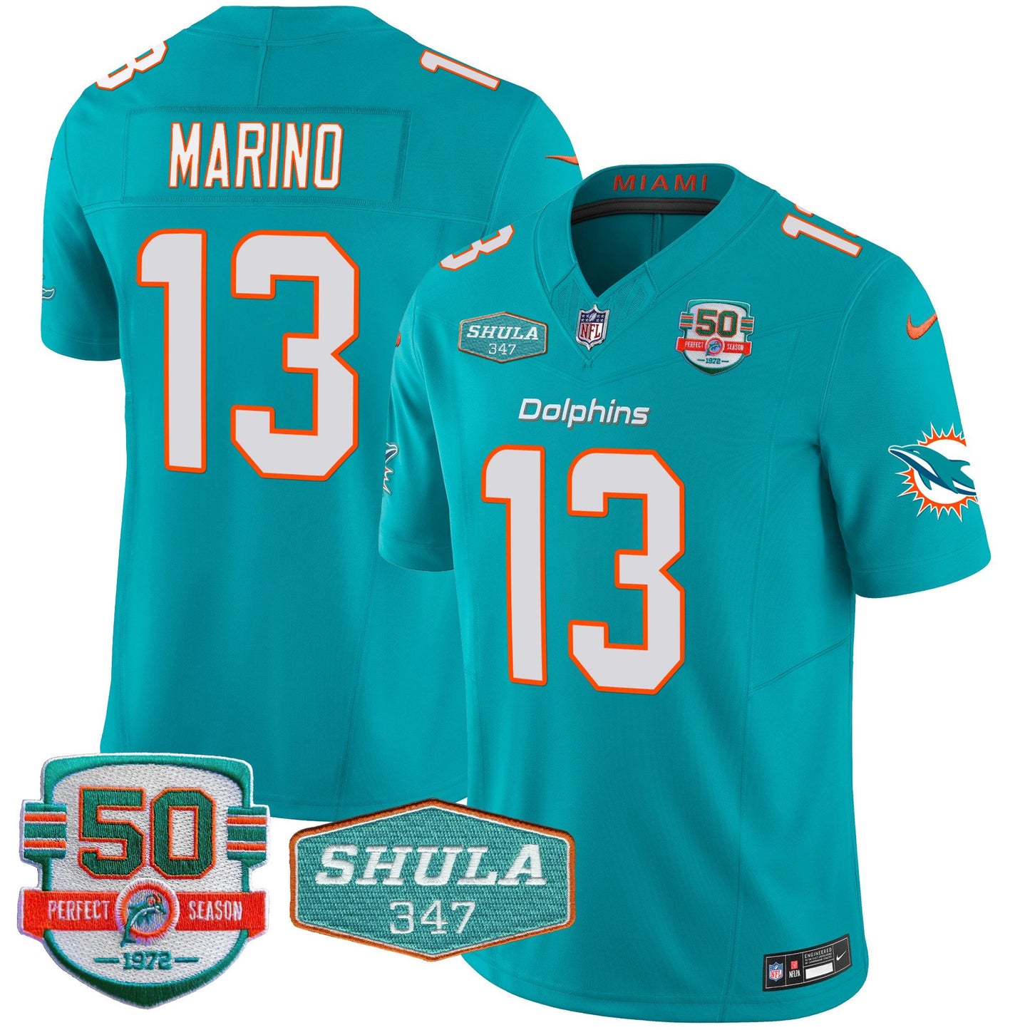 Dolphins Shula 347 Patch Vapor Limited Jersey V2 - All Stitched