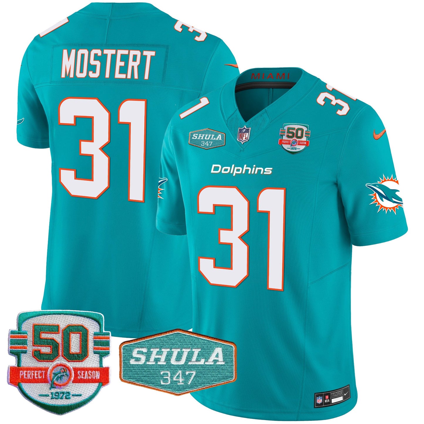 Dolphins Shula 347 Patch Vapor Limited Jersey V2 - All Stitched