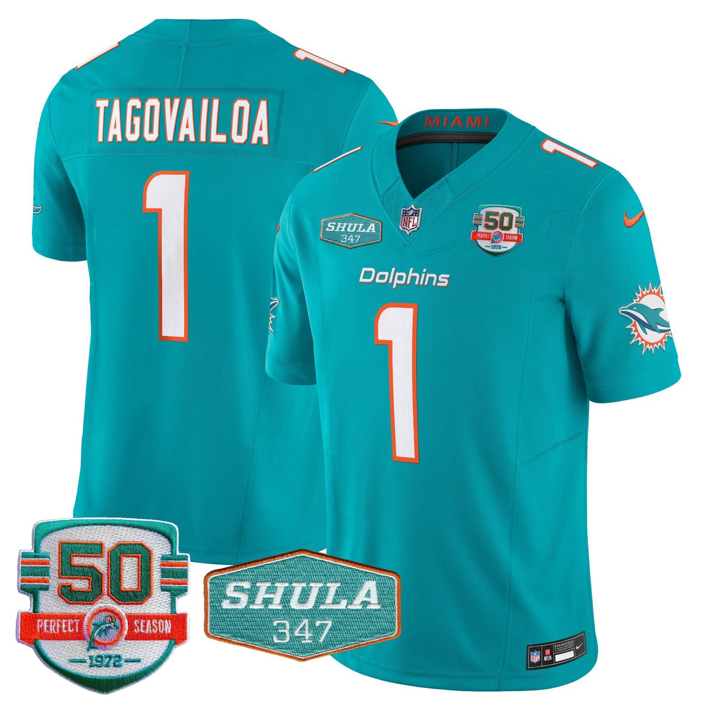 Dolphins Shula 347 Patch Vapor Limited Jersey V2 - All Stitched