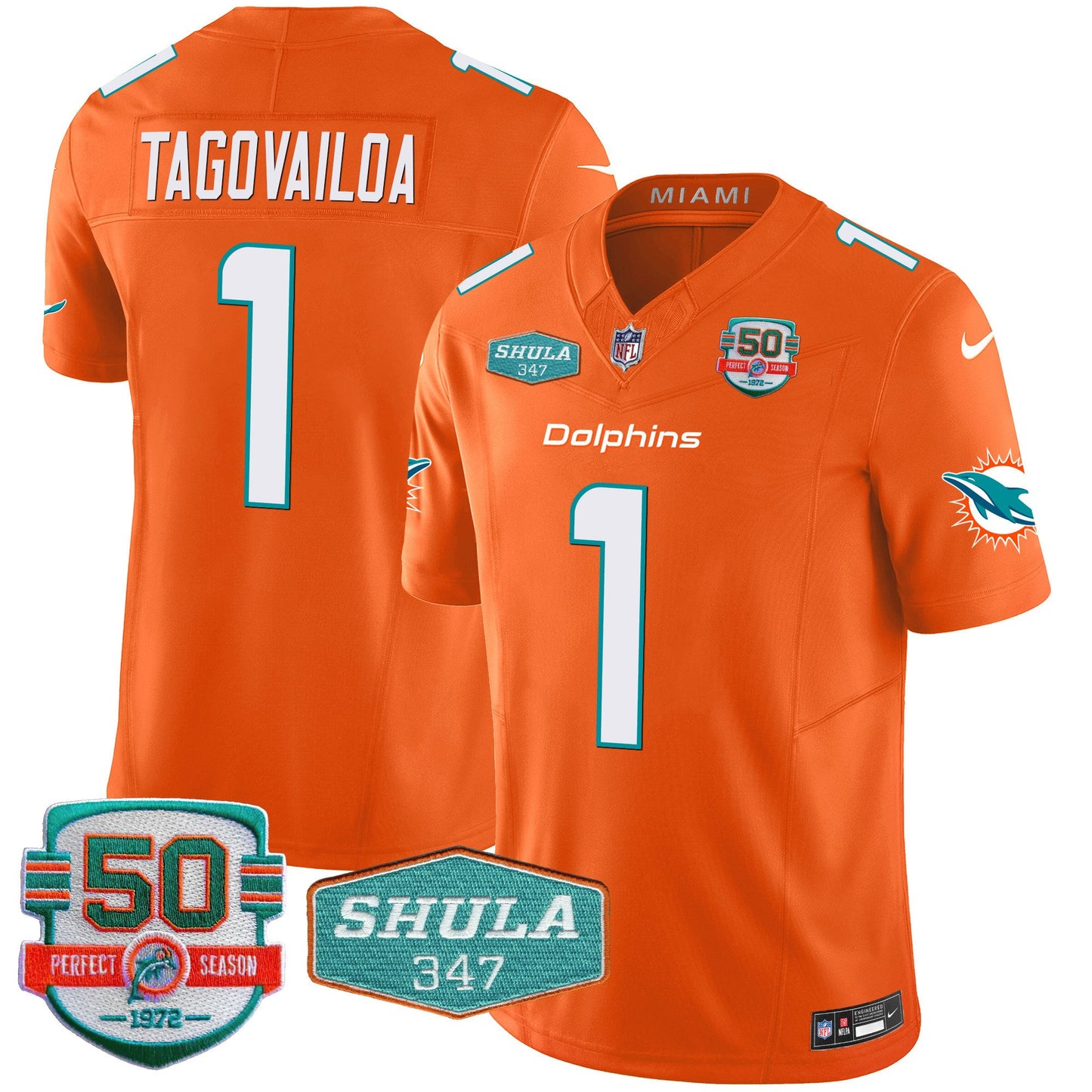 Dolphins Shula 347 Patch Vapor Limited Jersey V2 - All Stitched