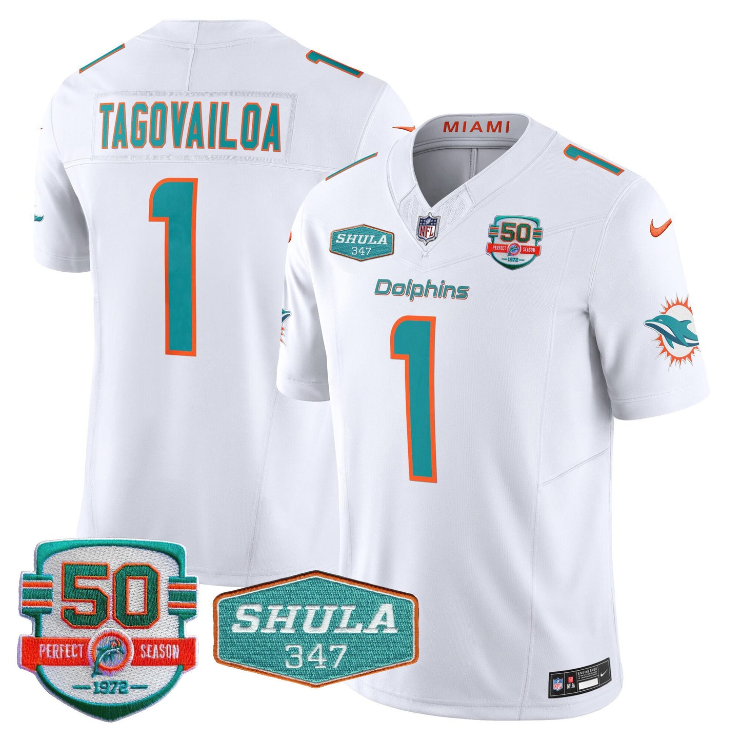 Dolphins Shula 347 Patch Vapor Limited Jersey V2 - All Stitched