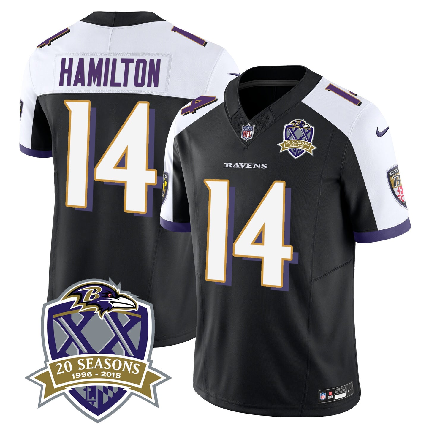 Ravens 20th Season Patch Vapor Limited Jersey - All Stitched