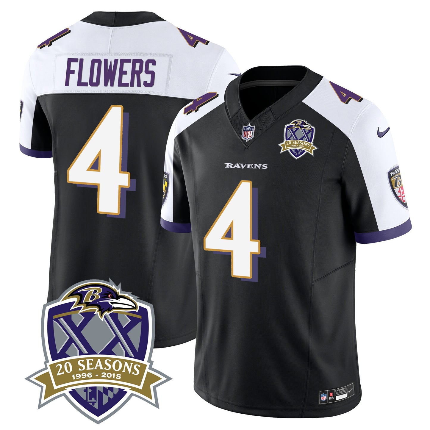 Ravens 20th Season Patch Vapor Limited Jersey - All Stitched