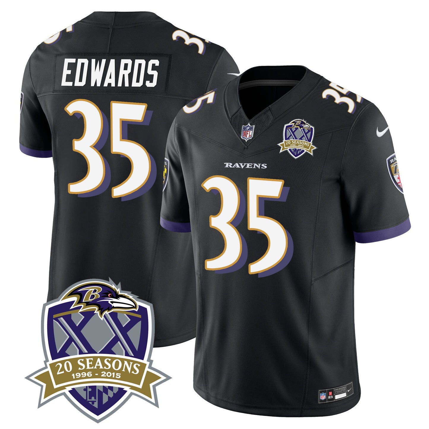 Ravens 20th Season Patch Vapor Limited Jersey - All Stitched