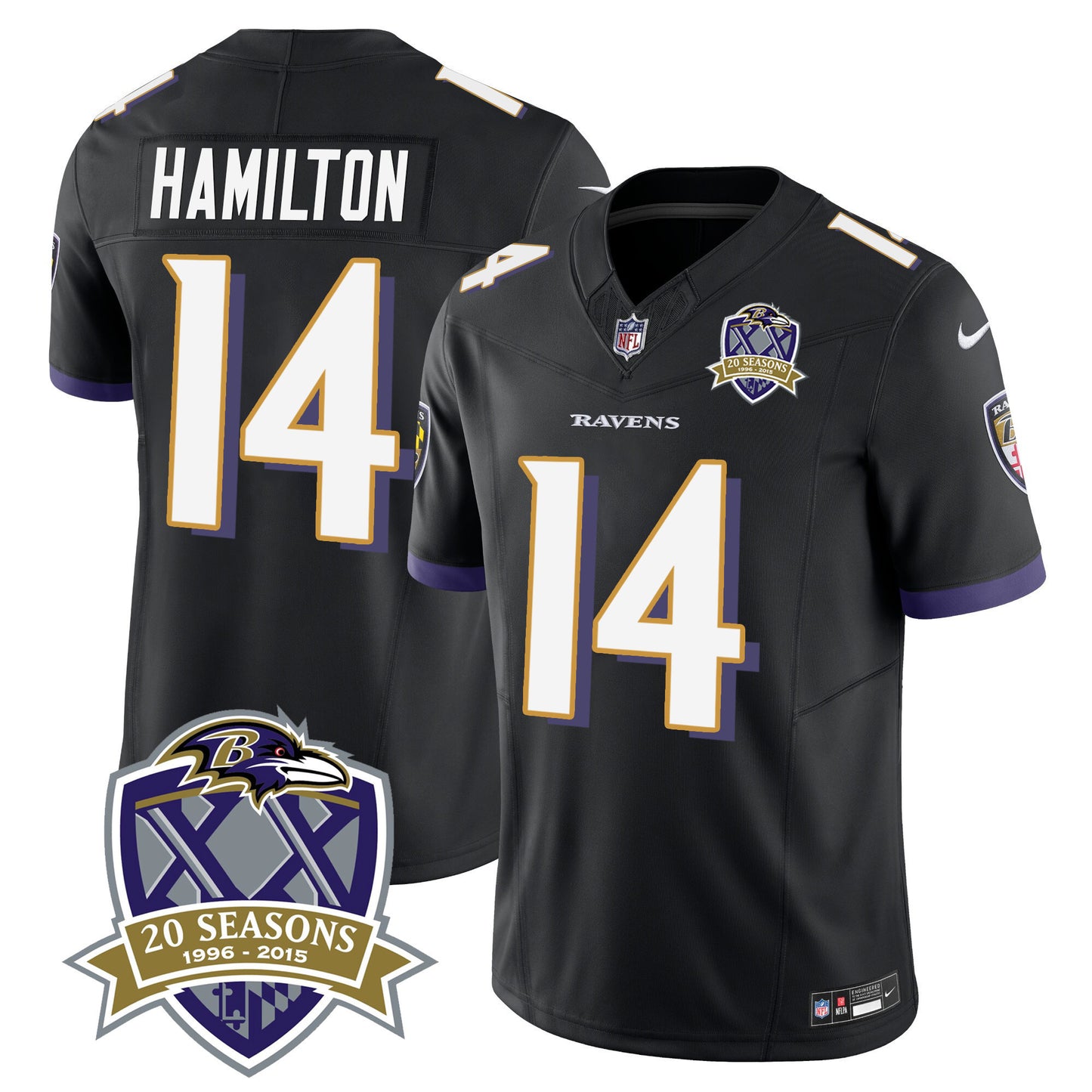 Ravens 20th Season Patch Vapor Limited Jersey - All Stitched