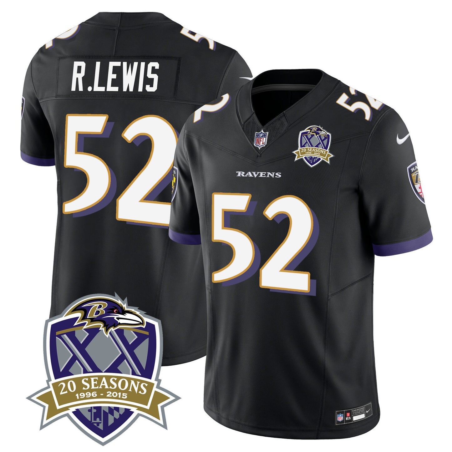 Ravens 20th Season Patch Vapor Limited Jersey - All Stitched