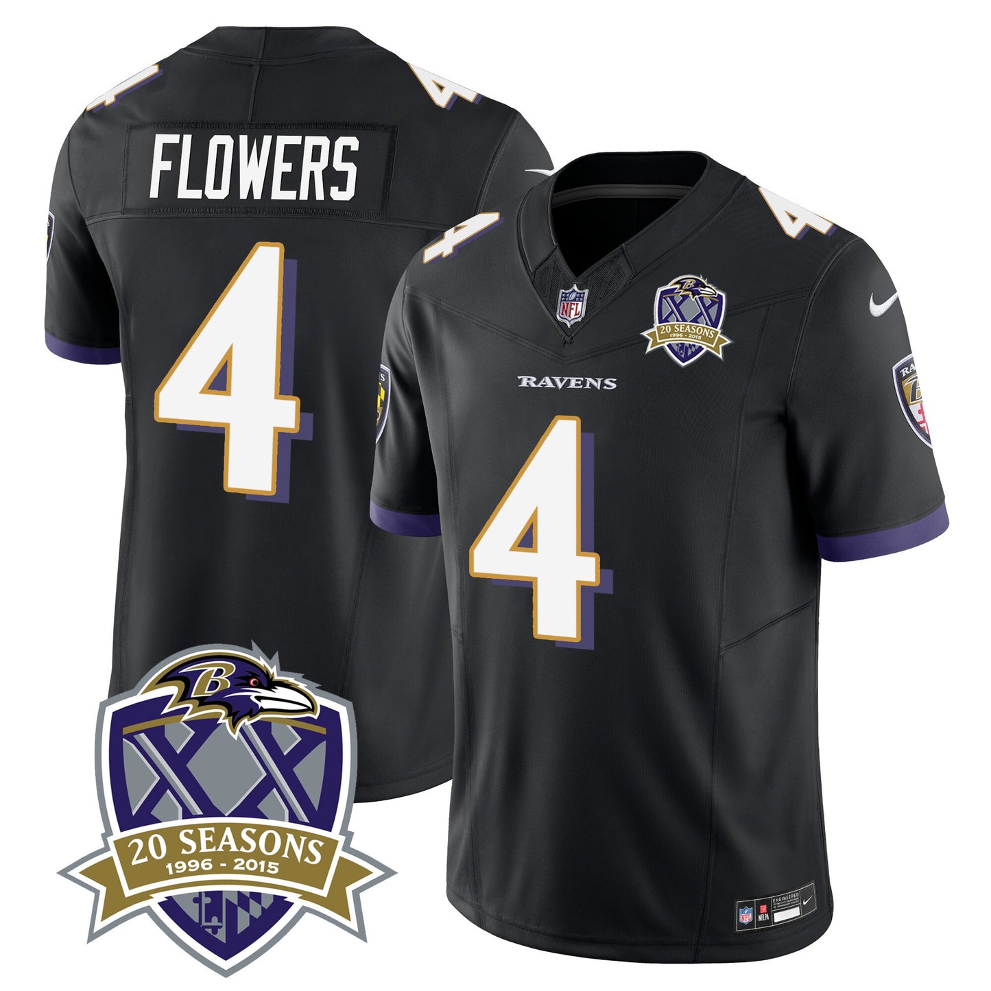 Ravens 20th Season Patch Vapor Limited Jersey - All Stitched