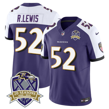 Ravens 20th Season Patch Vapor Limited Jersey - All Stitched