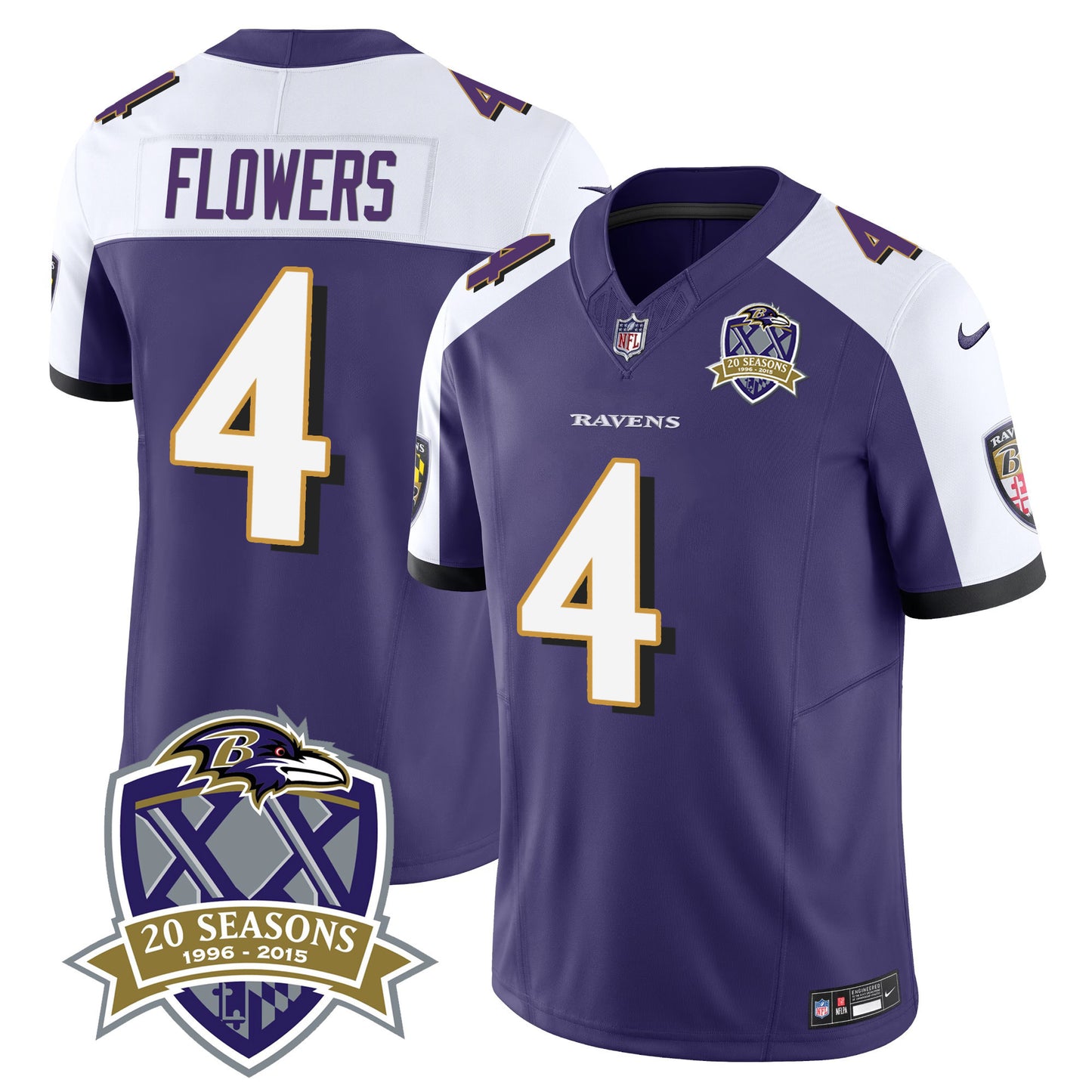 Ravens 20th Season Patch Vapor Limited Jersey - All Stitched