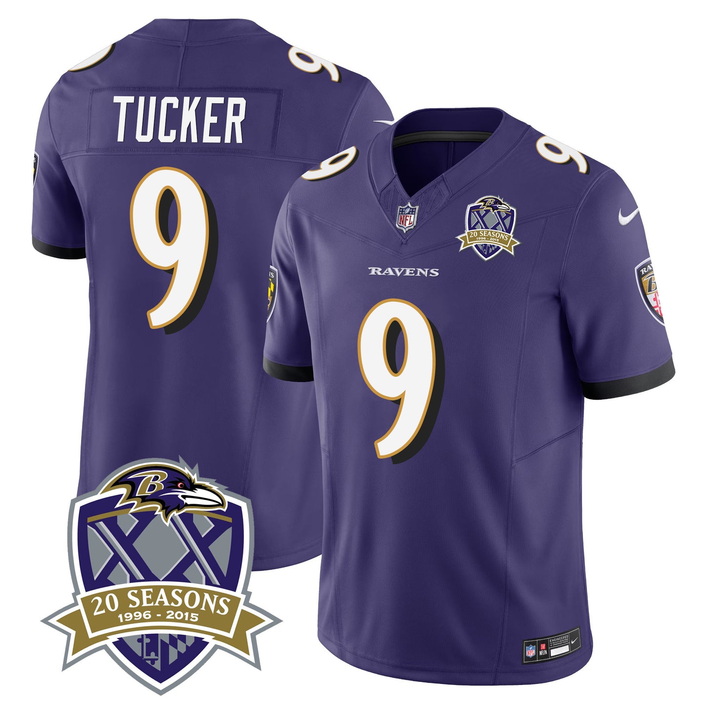 Ravens 20th Season Patch Vapor Limited Jersey - All Stitched