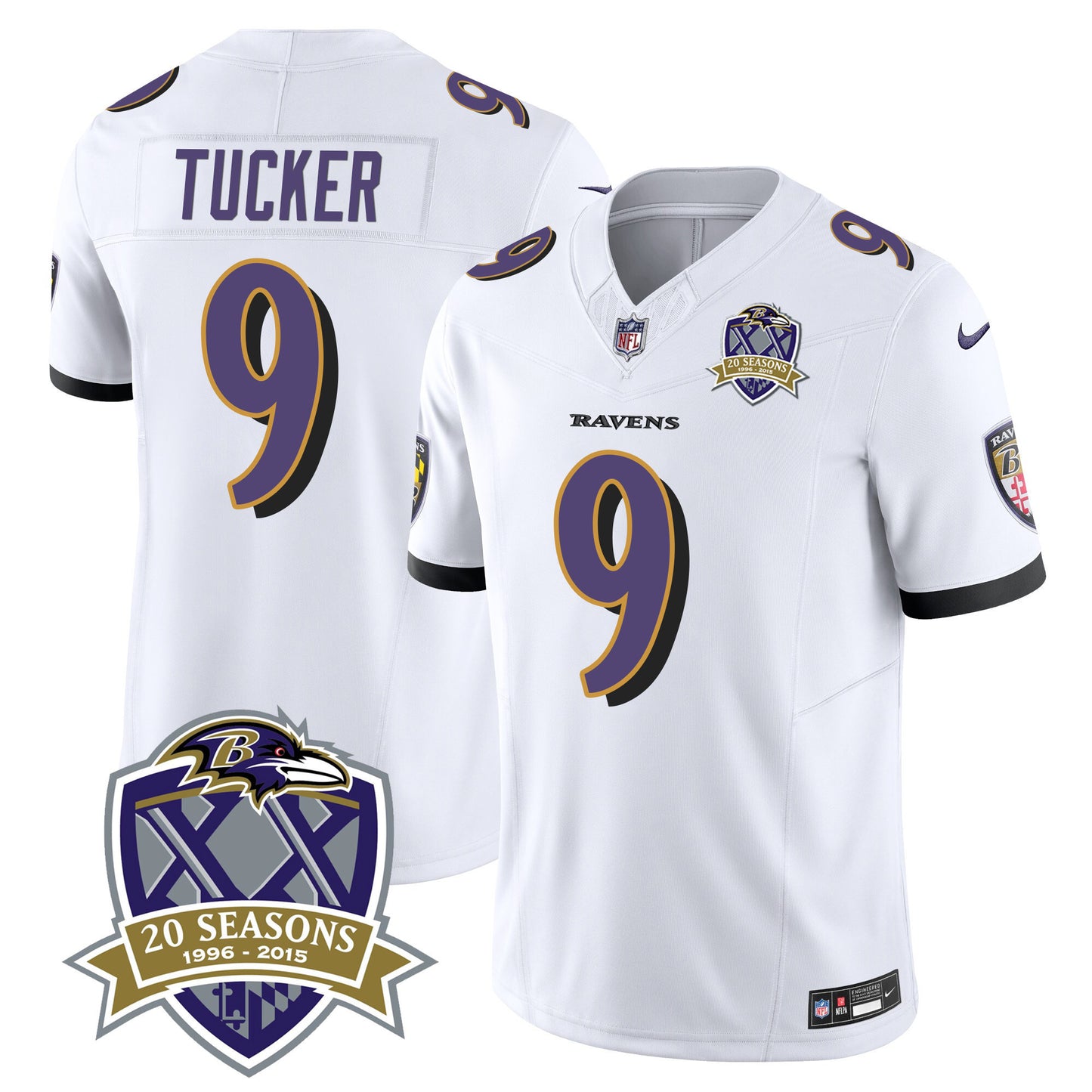 Ravens 20th Season Patch Vapor Limited Jersey - All Stitched