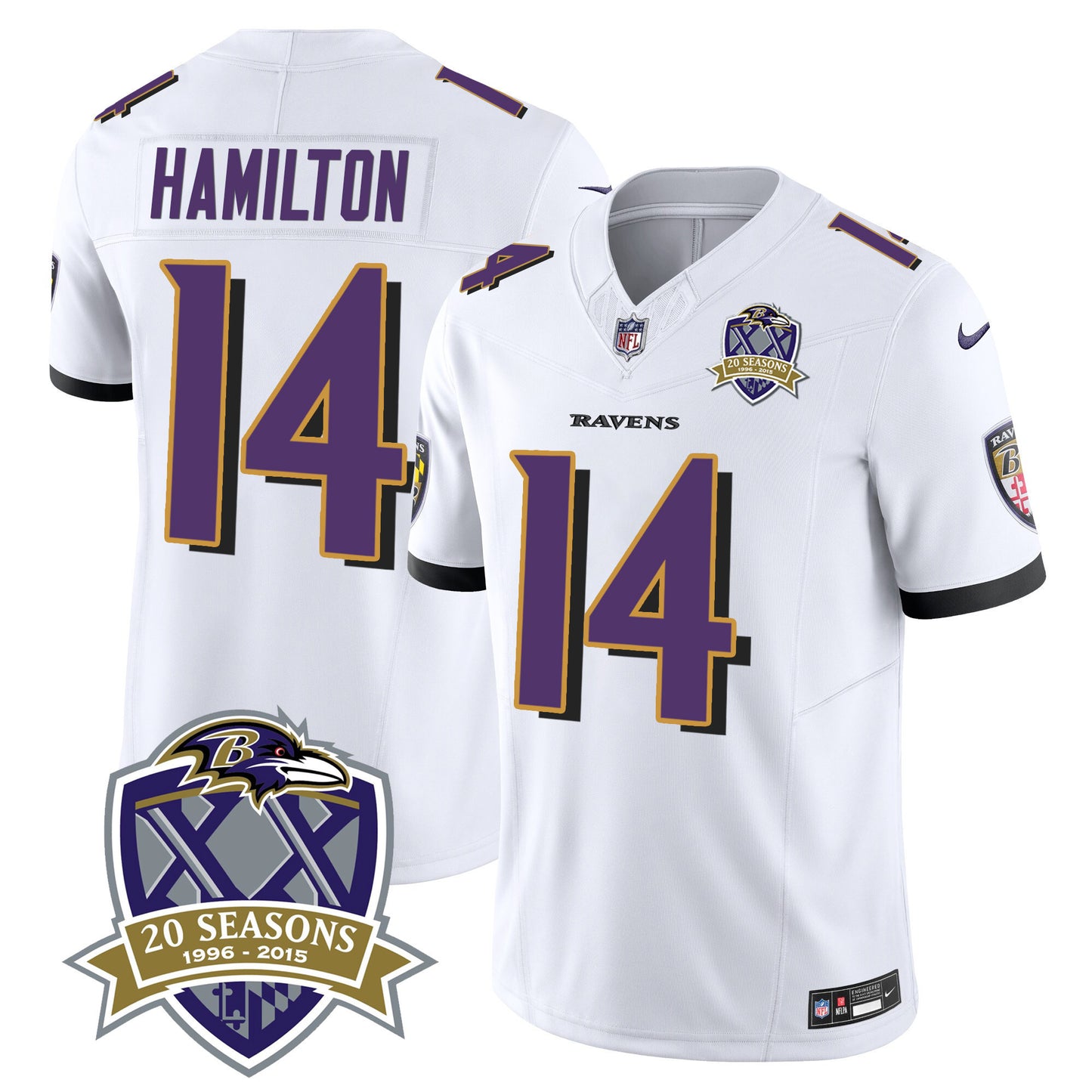 Ravens 20th Season Patch Vapor Limited Jersey - All Stitched