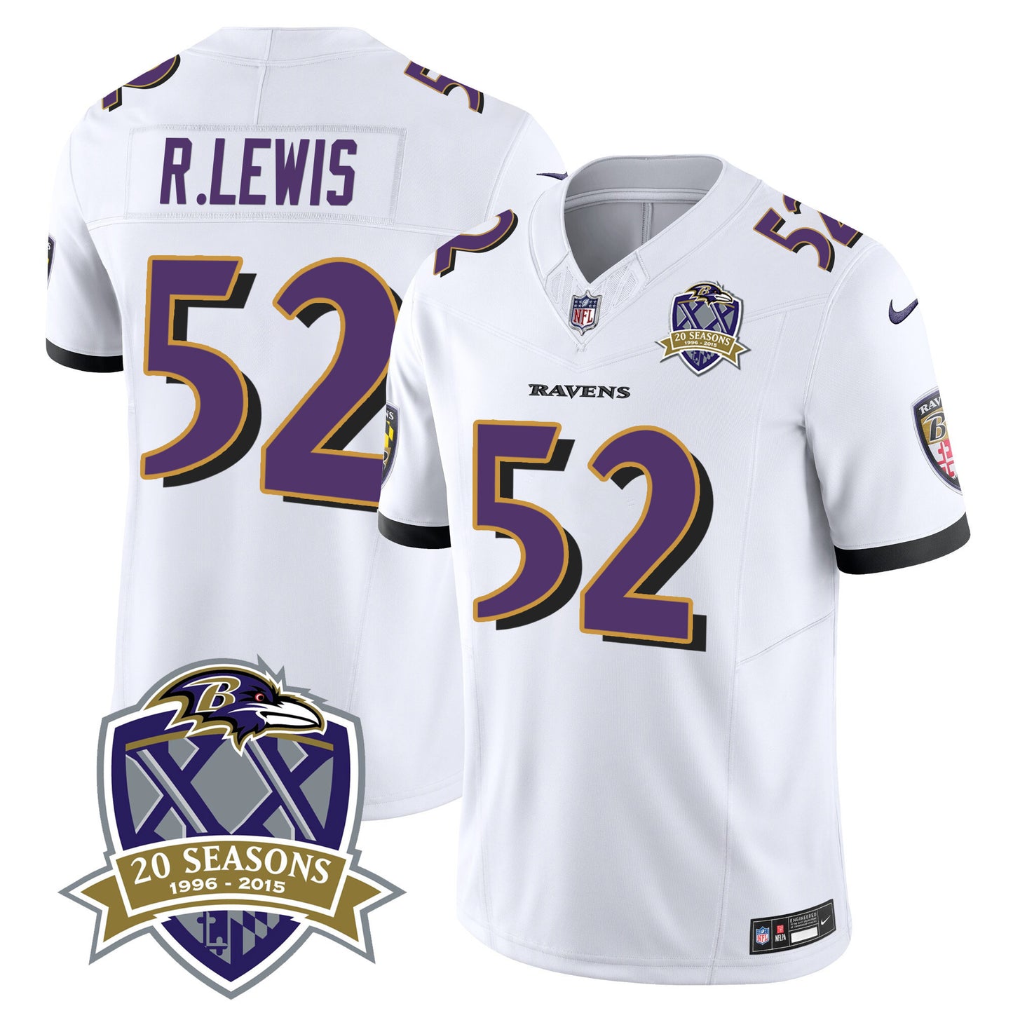 Ravens 20th Season Patch Vapor Limited Jersey - All Stitched