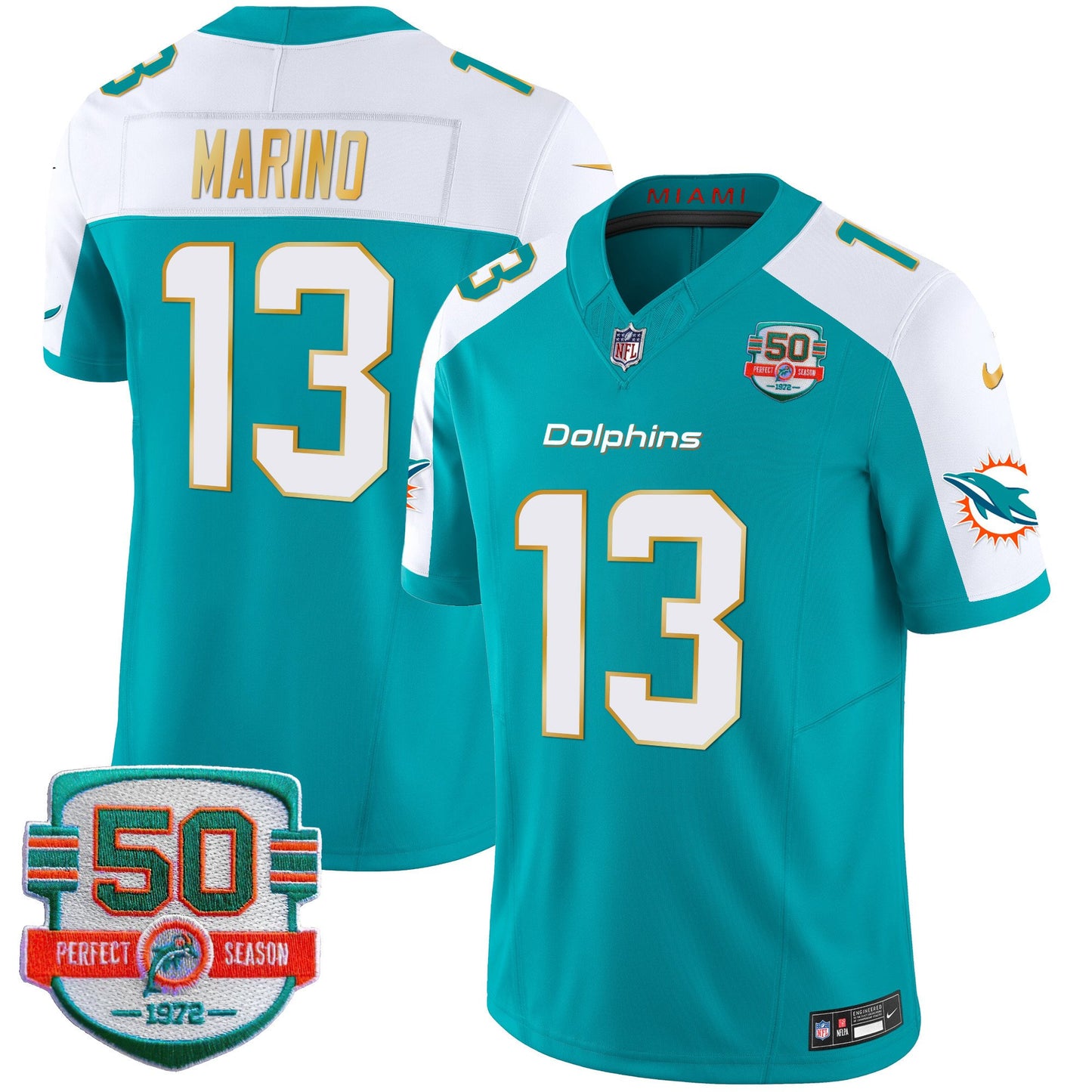 Dolphins Gold Trim Vapor Limited Jersey - All Stitched