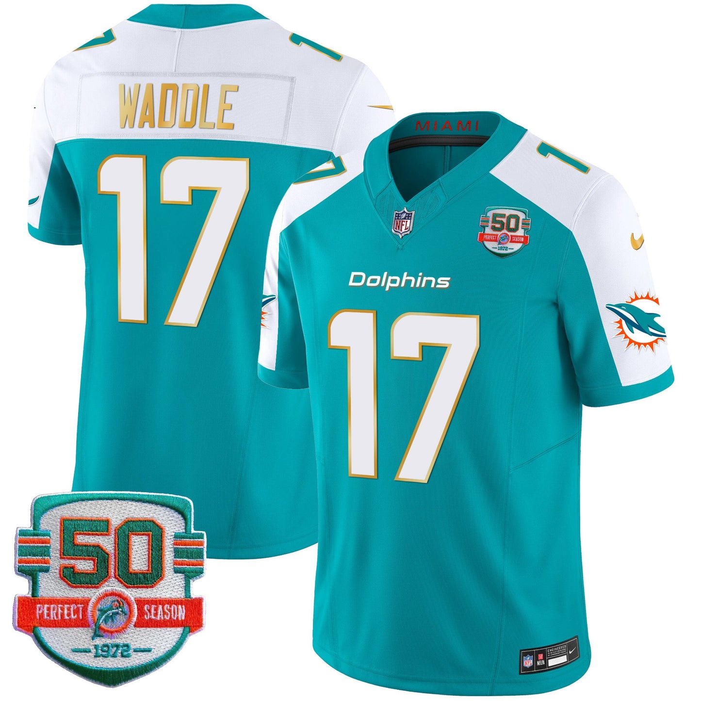 Dolphins Gold Trim Vapor Limited Jersey - All Stitched