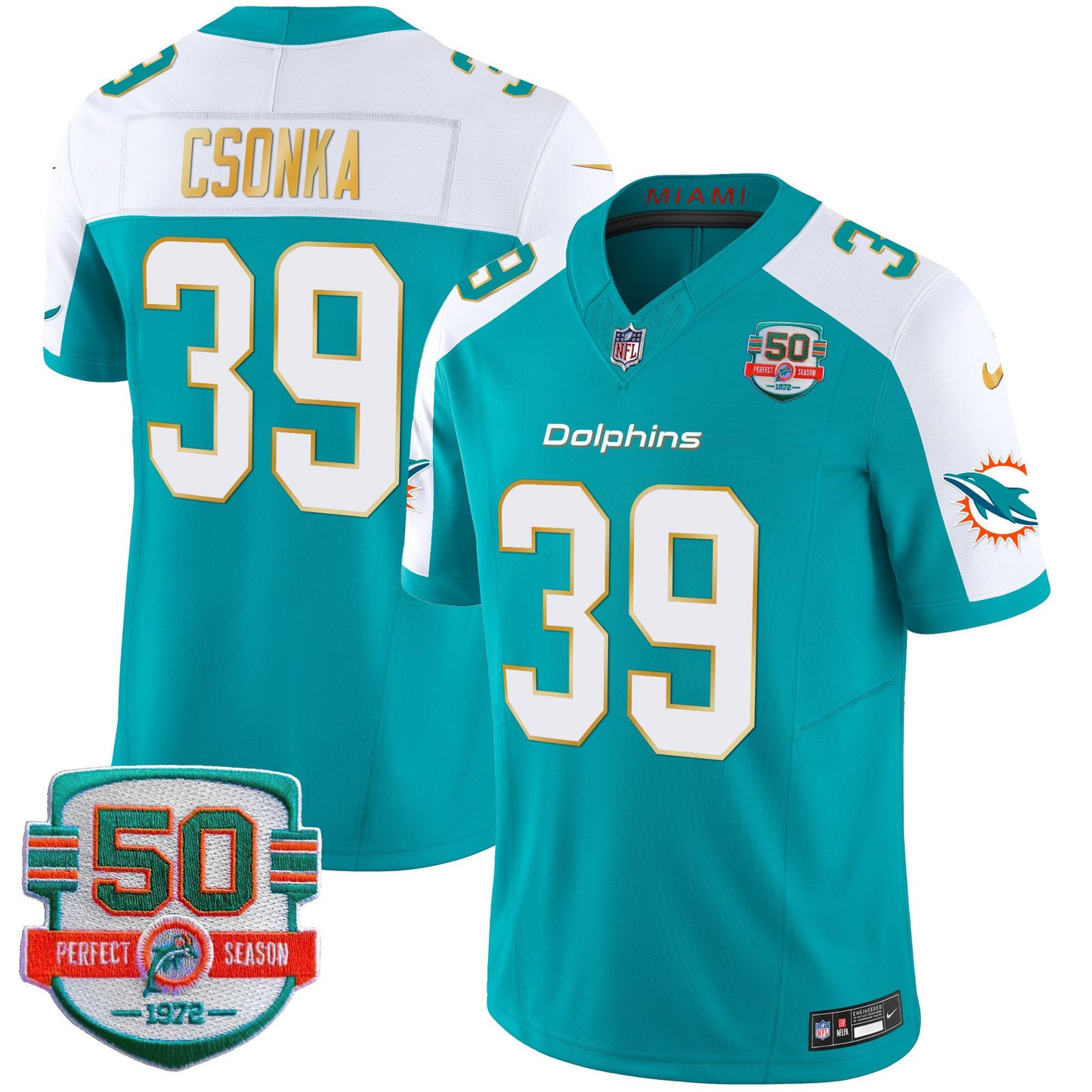 Dolphins Gold Trim Vapor Limited Jersey - All Stitched