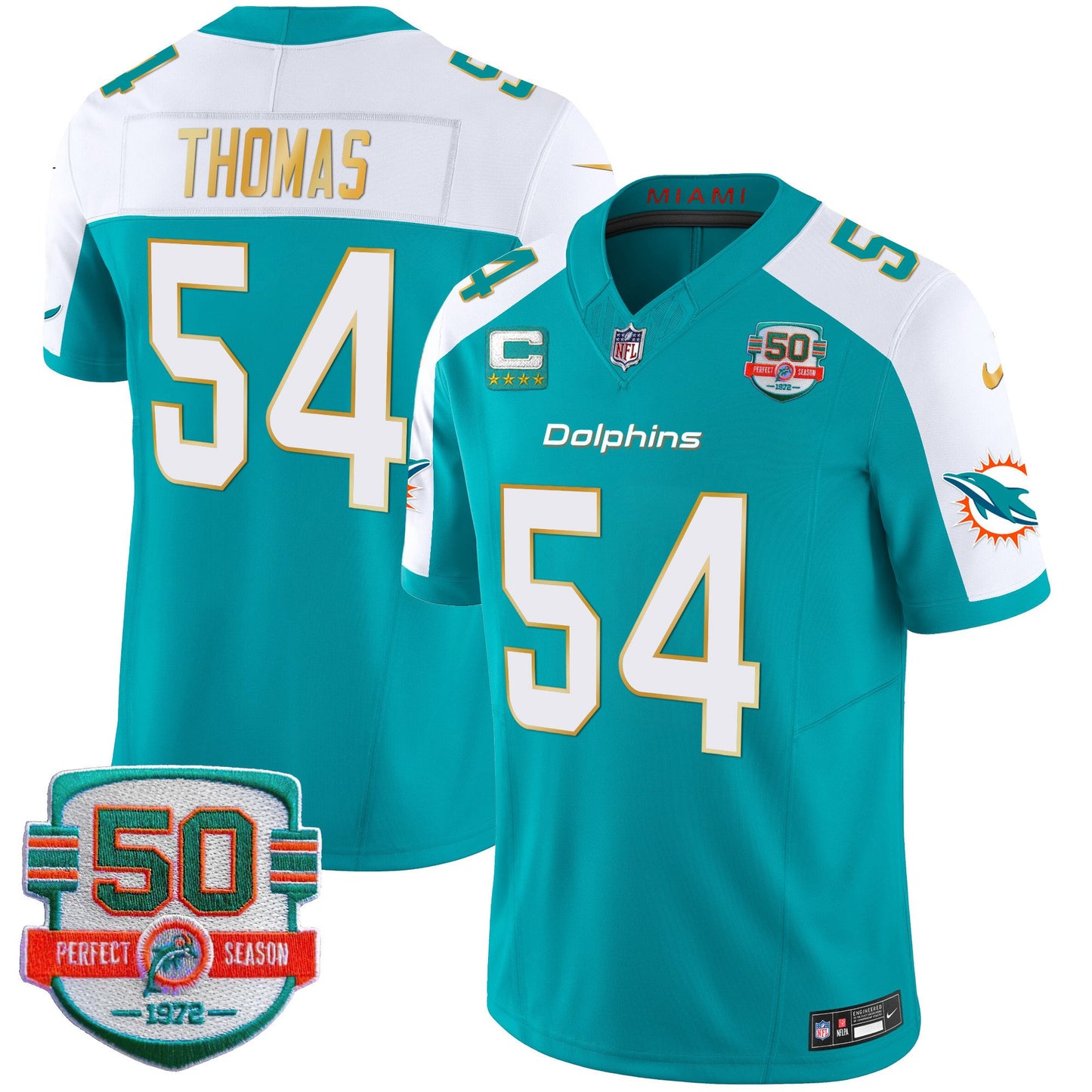 Dolphins Gold Trim Vapor Limited Jersey - All Stitched