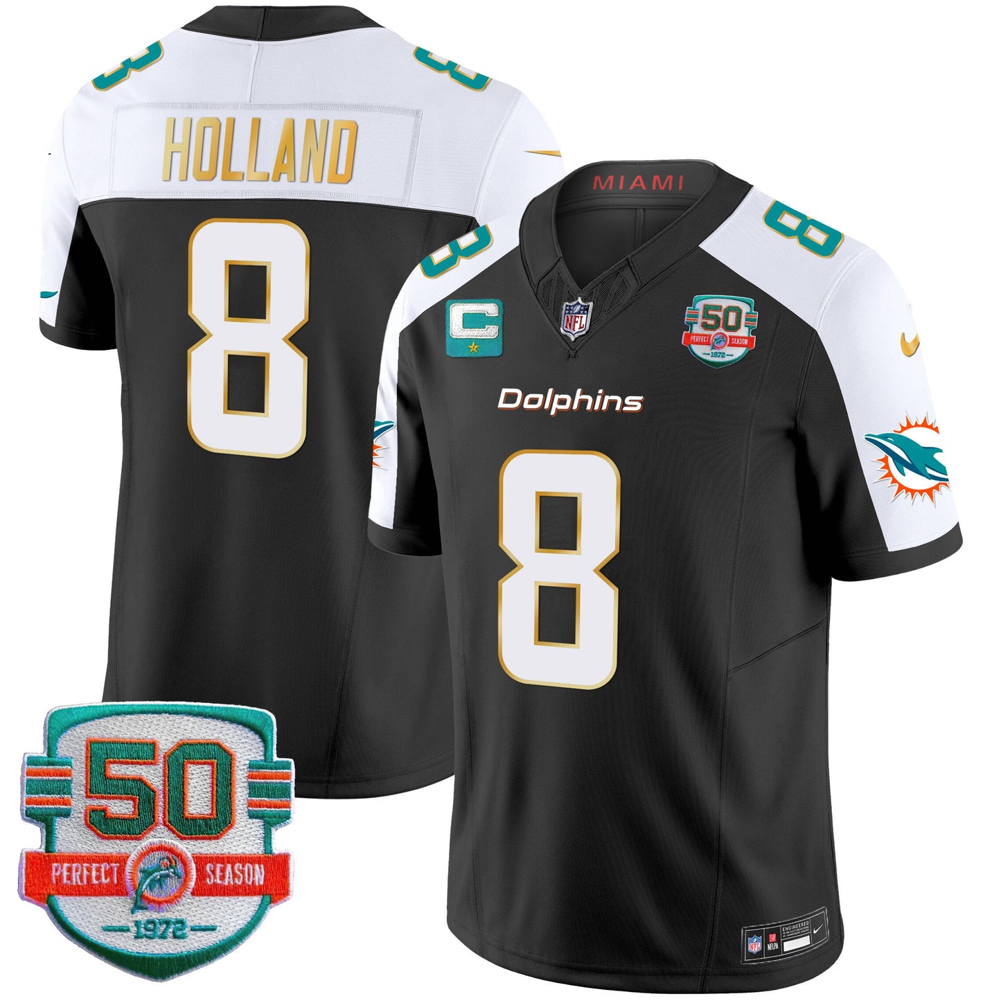 Dolphins Gold Trim Vapor Limited Jersey - All Stitched