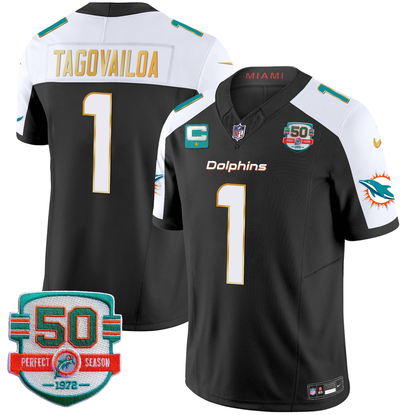 Dolphins Gold Trim Vapor Limited Jersey - All Stitched