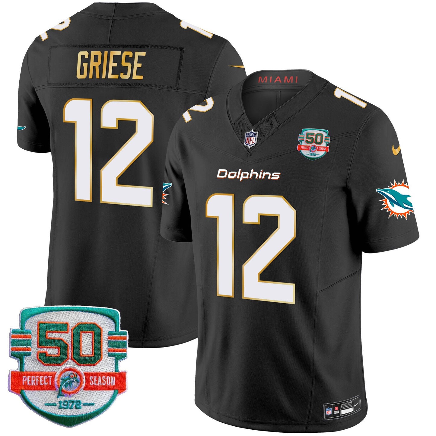 Dolphins Gold Trim Vapor Limited Jersey - All Stitched