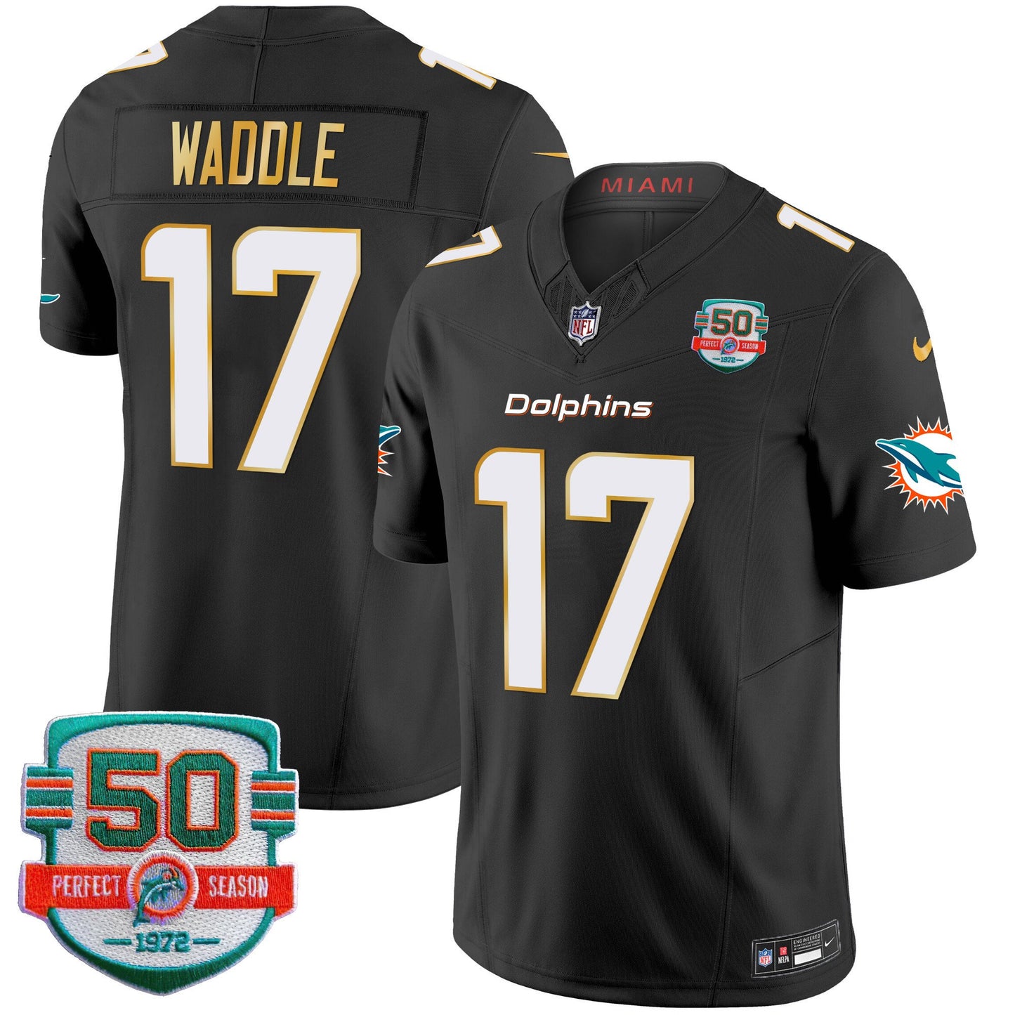 Dolphins Gold Trim Vapor Limited Jersey - All Stitched