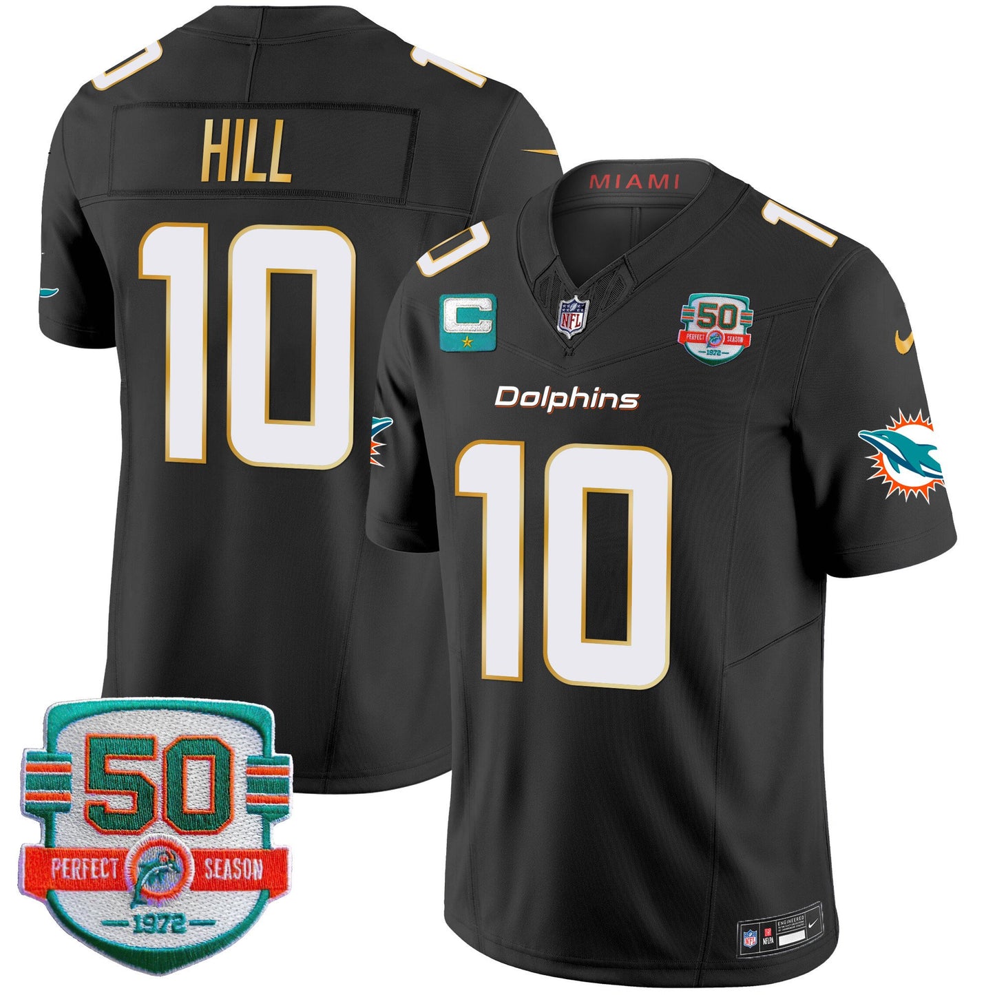 Dolphins Gold Trim Vapor Limited Jersey - All Stitched