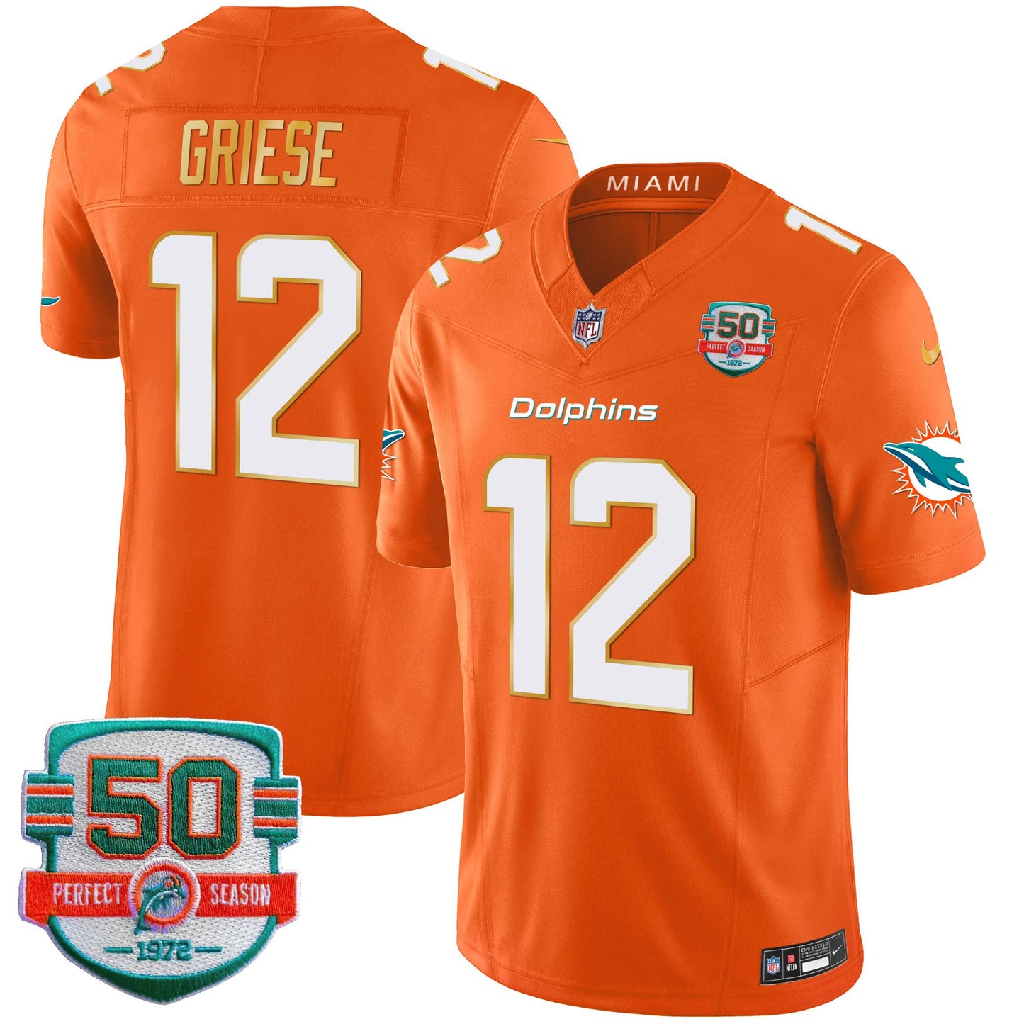 Dolphins Gold Trim Vapor Limited Jersey - All Stitched