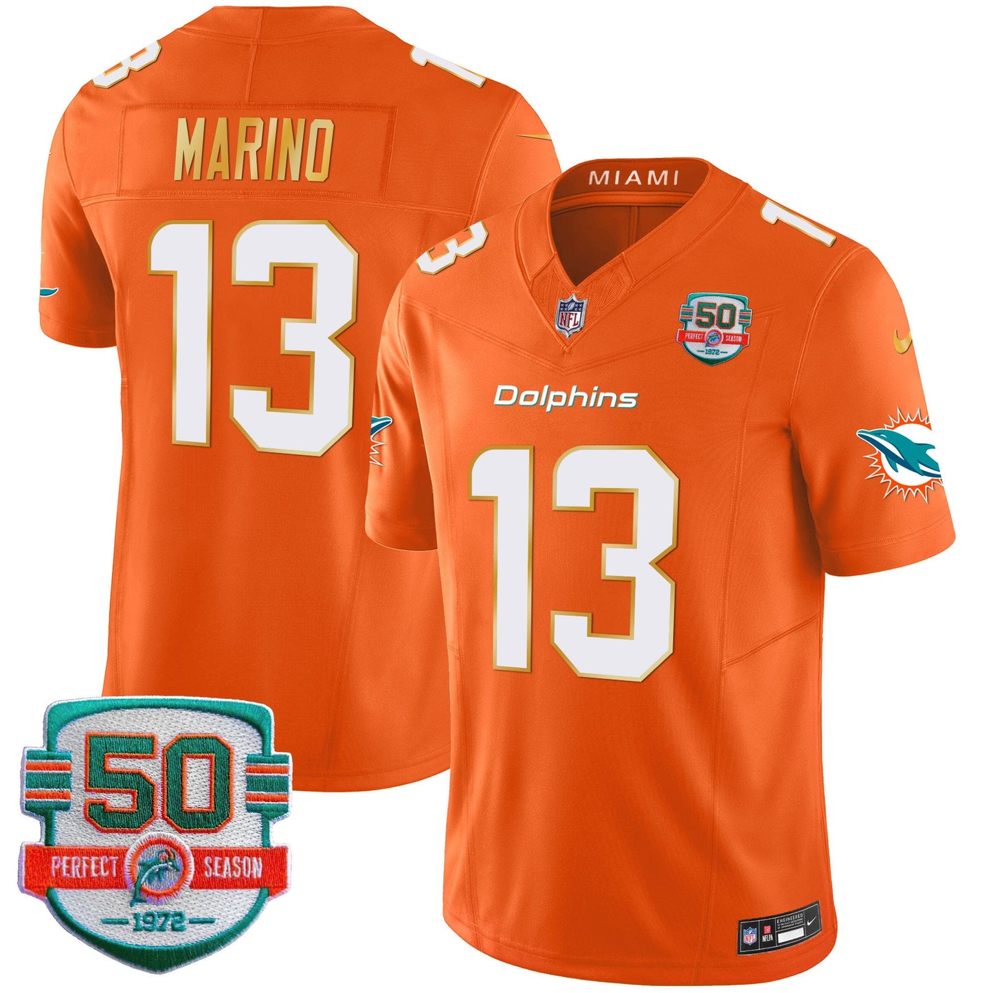 Dolphins Gold Trim Vapor Limited Jersey - All Stitched