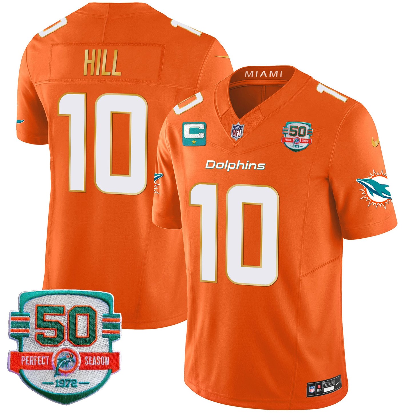 Dolphins Gold Trim Vapor Limited Jersey - All Stitched