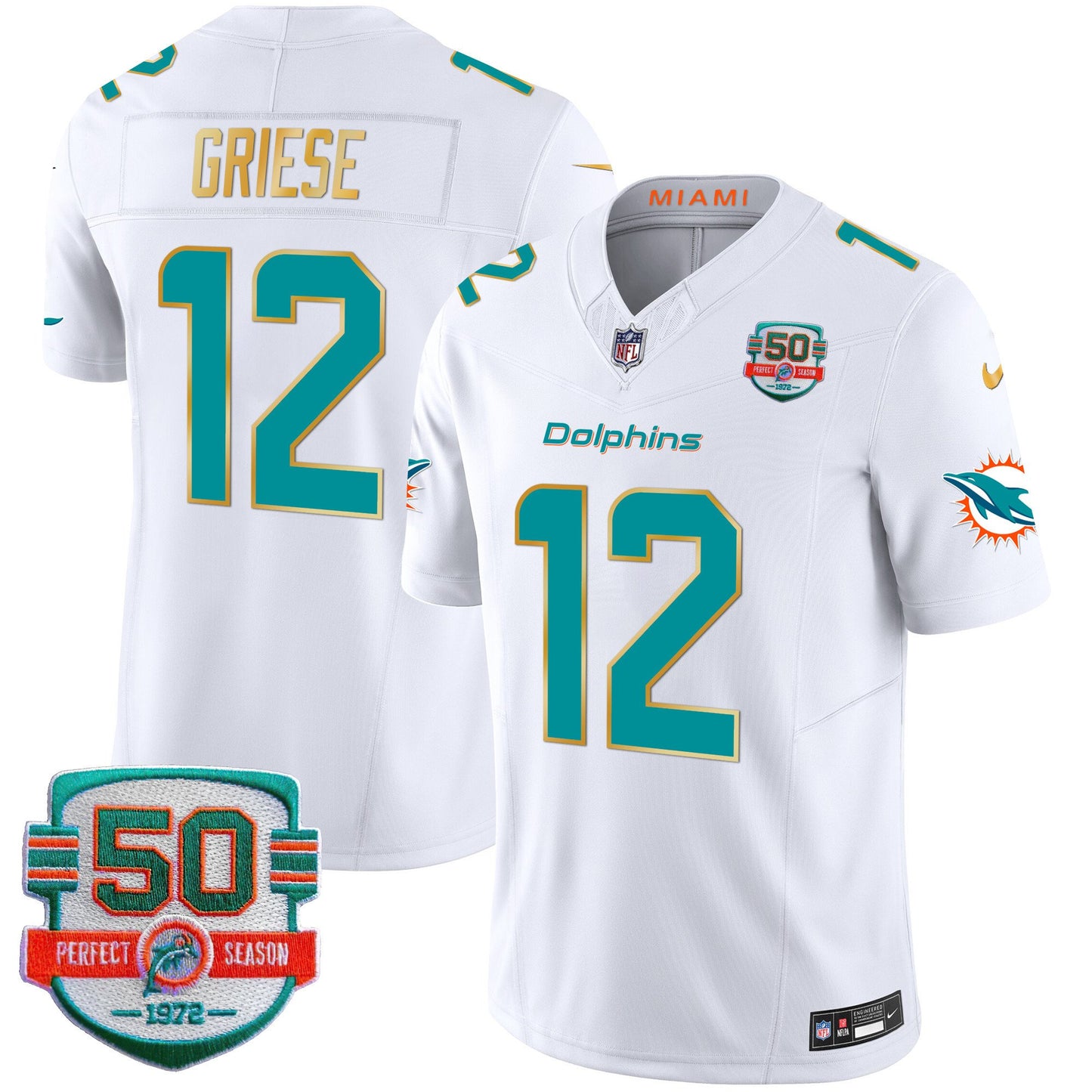 Dolphins Gold Trim Vapor Limited Jersey - All Stitched